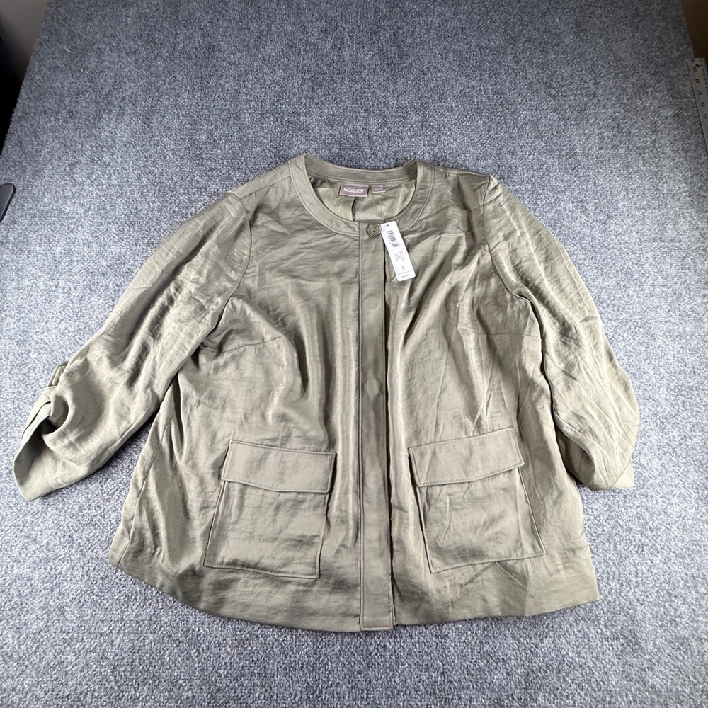 Chicos Soft Lavar Jacket Vetiver Green 3/4 Sleeve Snap Front Size 3 XL 570282230